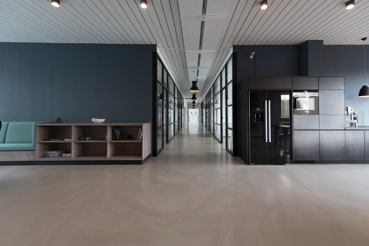 Professional corporate office workspace with natural light